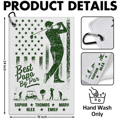 Personalized Waffle Weave Golf Towel, Best Papa By Par Golfer Swing, Unique Gift for Dad on the Course