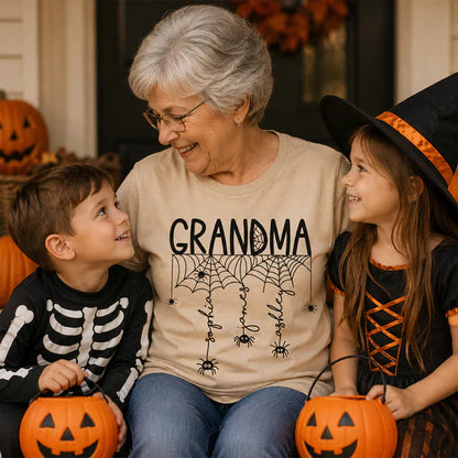 Personalized Halloween Grandma Classic Tee, Spooky Spider Web Creative Gift for Grandma