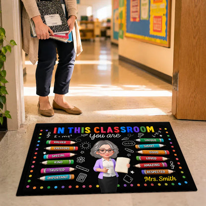 Personalized Standard Doormat, Smiling Teacher Classroom Art, Unique Gift For Teacher Entryway