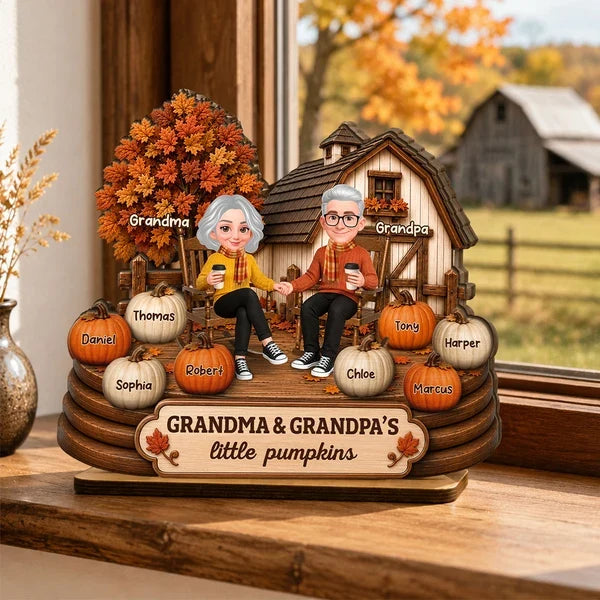 Personalized 2-Layer Wooden Plaque, Grandma & Grandpa Little Pumpkins, Unique Fall Gift