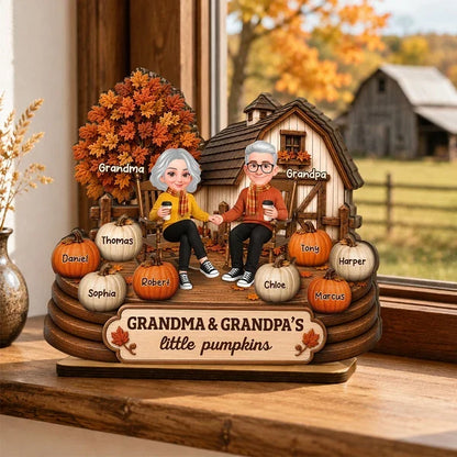 Personalized 2-Layer Wooden Plaque, Grandma & Grandpa Little Pumpkins, Unique Fall Gift