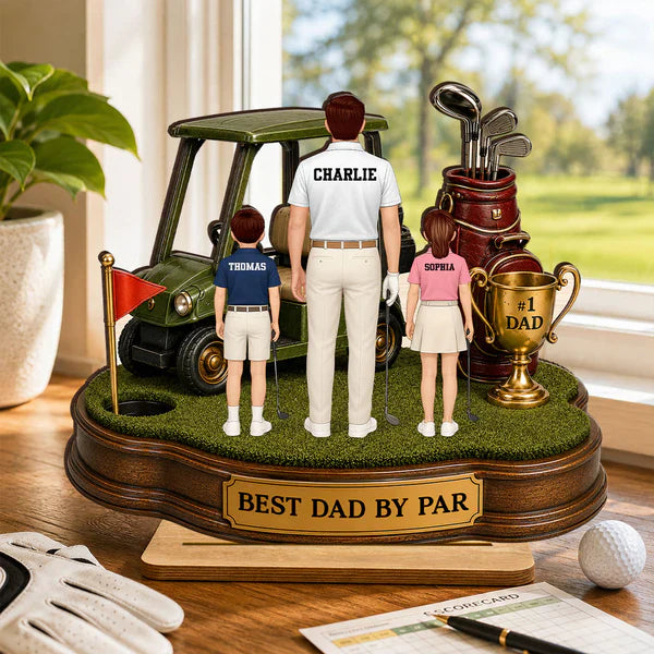 Personalized 2-Layer Wooden Plaque for Golf Dad & Kids, Unique Gift for Desk Display