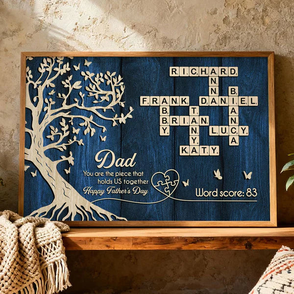 Personalized Dad Crossword Poster, Rustic Family Tree Wall Art, Unique Father's Day Gift for Dad