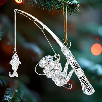 Personalized Acrylic Ornament, Fishing Rod and Catch Keepsake, Creative Christmas Gift for Fishing Lover