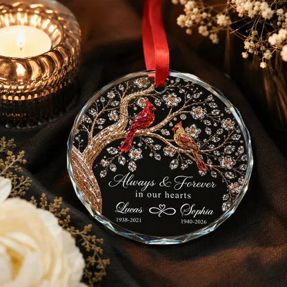 Always & Forever in Our Hearts Crystal Ornament, Personalized Remembrance, Creative Sympathy Gift for Loved Ones