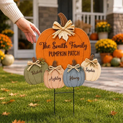 Personalized Shaped Yard Sign, Rustic Family Pumpkin Patch Decor, Unique Fall Gift for Family