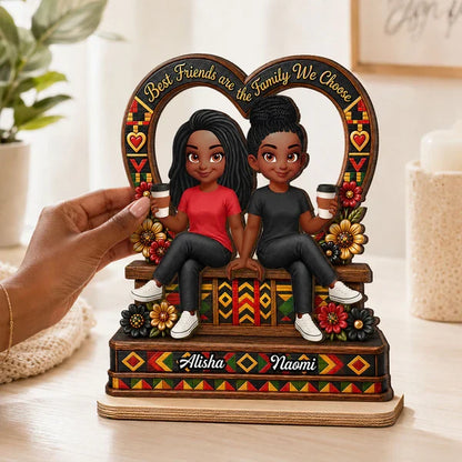 Personalized 2-Layer Wooden Plaque with Sitting Friends & Coffee, Unique Creative Gift for Friend