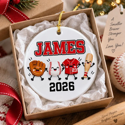 Personalized Ceramic Ornament with Cute Baseball Gear, Unique Christmas Gift for Players and Baseball Fans