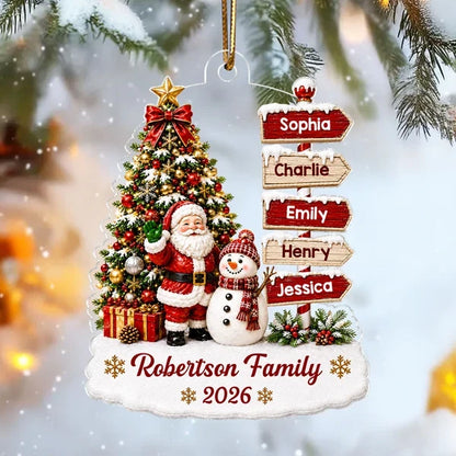 Personalized Acrylic Ornament with Waving Santa & Snowman, Unique Christmas Gift for Family
