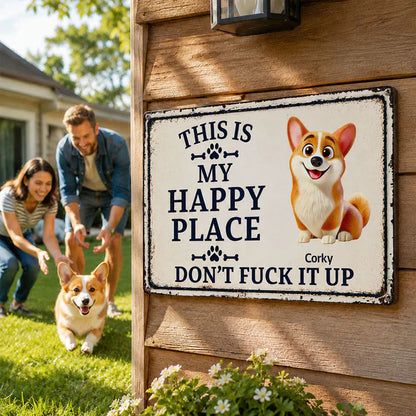 Personalized Rectangular Iron Sign With Cartoon Dog, Happy Place Decor, Unique Gift For Dog Lovers
