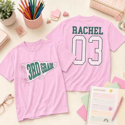 Classic Tee for Teachers, Personalized Grade Level Front & Back Design, Creative Back to School Gift