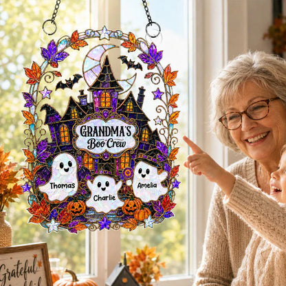 Personalized Acrylic Suncatcher Ornament, Grandma's Boo Crew Halloween Window Decor, Unique Gift for Grandma