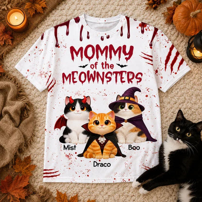 Personalized Printed Classic Tee, Mommy of the Meownsters Cat Lover Halloween Unique Gift