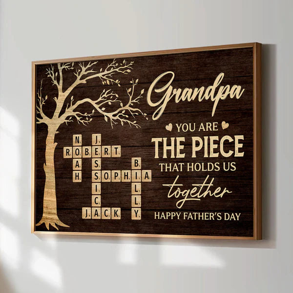Personalized Dad Poster, Rustic Tree of Life Crossword Art, Unique Father's Day Gift for Dad