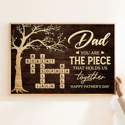Personalized Dad Poster, Rustic Tree of Life Crossword Art, Unique Father's Day Gift for Dad