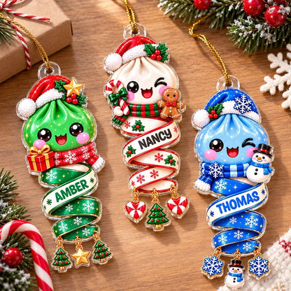 Personalized Acrylic Ornament, Cute Dumpling Kid on a Glowing Christmas Tree, Unique Gift for Son or Daughter