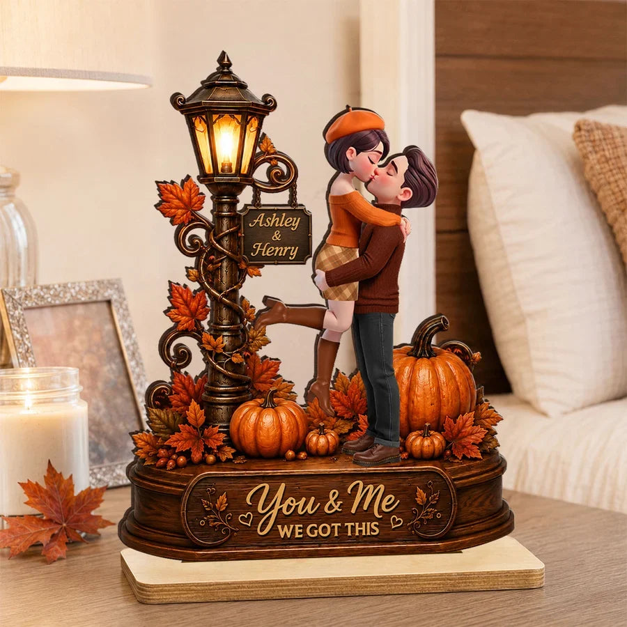 Personalized 2-Layer Wooden Plaque, You & Me Fall Couple Scene, Creative Gift with Heartfelt Message