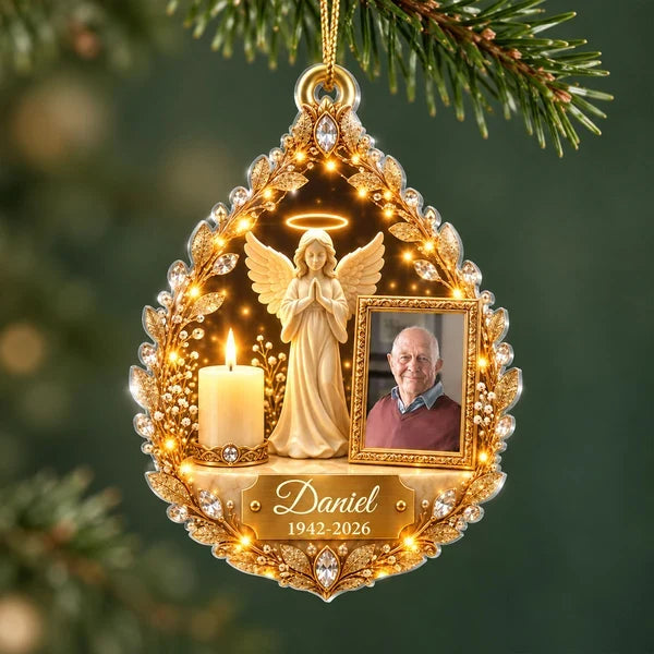 Personalized Acrylic Ornament, Praying Guardian Angel and Candle Memorial, Unique Sympathy Gift for Family
