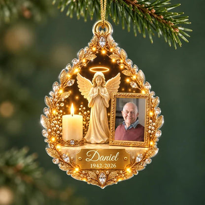 Personalized Acrylic Ornament, Praying Guardian Angel and Candle Memorial, Unique Sympathy Gift for Family