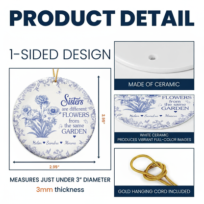 Sisters Ceramic Ornament with Blue Flower Pattern, Sentimental Home Décor and Gift-Ready Keepsake