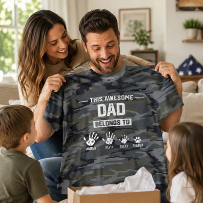 Personalized Printed Classic Tee, Camo Dad Hands & Paws, Unique Creative Gift For Dad