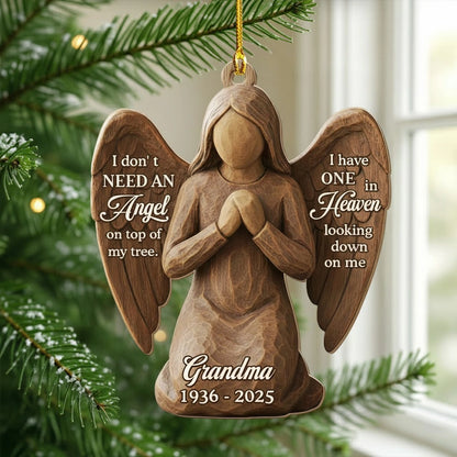 Personalized Wooden Ornament for Grandma in Heaven – Custom Angel Memorial Keepsake for Christmas Tree, Unique Sympathy Gift