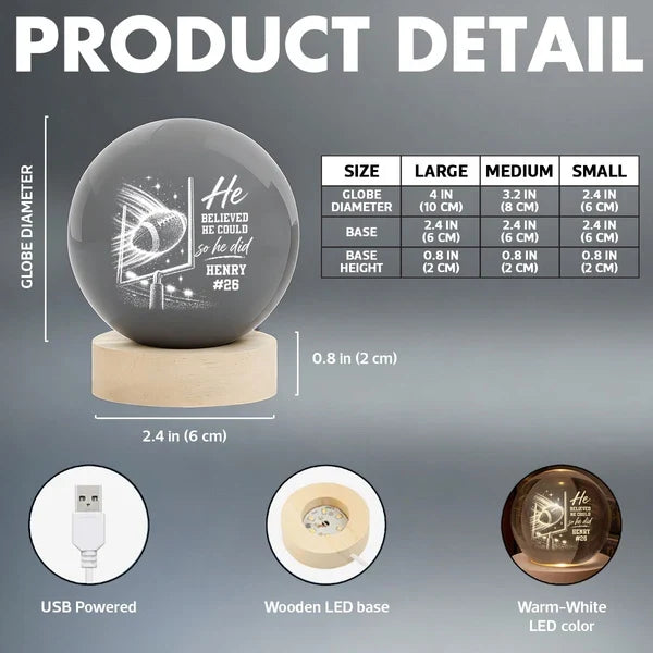 Personalized American Football Globe Lamp, Football Through Goalposts, Unique Gift for Players