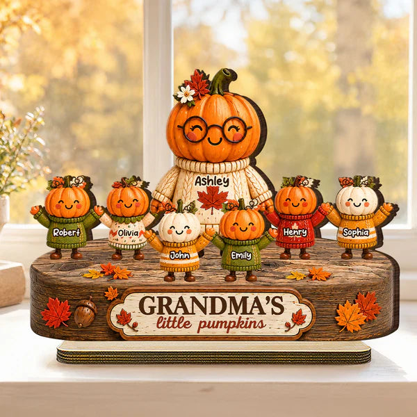 Personalized 2-Layer Wooden Plaque, Grandma's Little Pumpkins Fall Decor, Unique Gift for Grandma