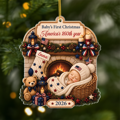Personalized Baby’s First Christmas 2026 Acrylic Ornament, America’s 250th Anniversary Patriotic Keepsake