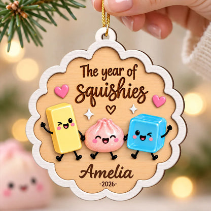 Personalized Wooden Ornament with Colorful Squishy Friends, Unique Gift for Collectors and Christmas Tree Decor