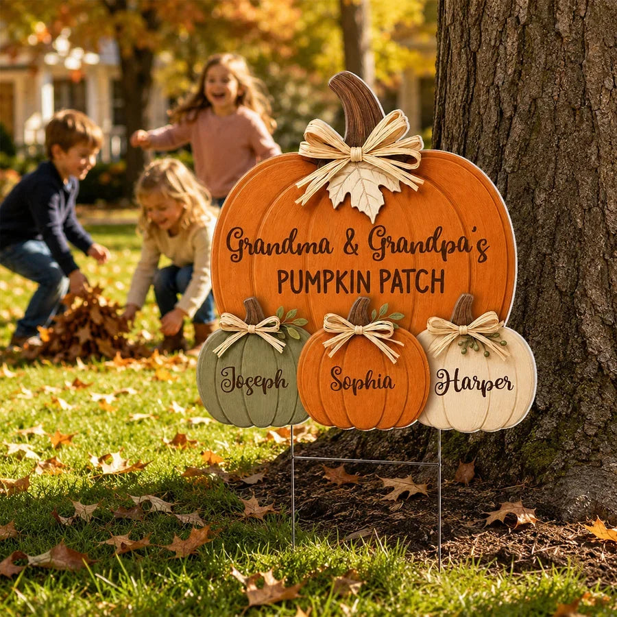 Grandma & Grandpa's Pumpkin Patch Shaped Yard Sign, Personalized Fall Display, Creative Family Gift