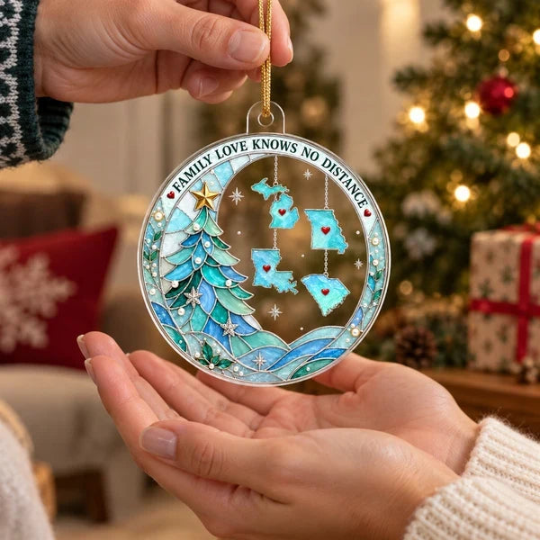 Personalized Acrylic Ornament, Stained Glass Family Map Christmas Tree Decor, Unique Gift for Family