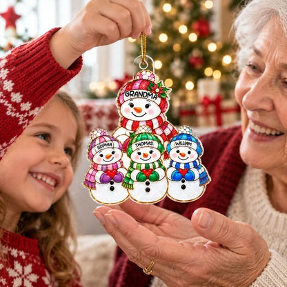 Cute Snowman Grandma Grandpa & Grandkids 2D Flat Printed - Personalized Acrylic Ornament - Christmas Decor For Family, Grandma, Grandpa