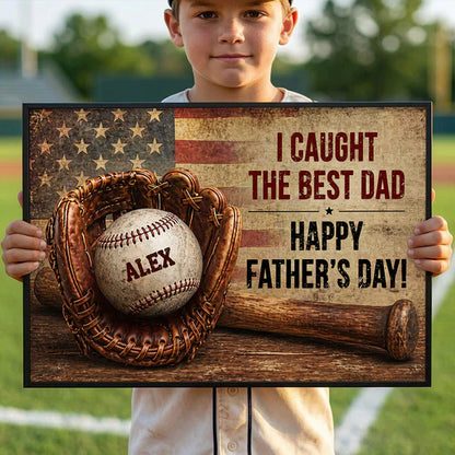 Vintage Baseball Glove Flag Poster, Personalized Wall Art, Unique Father's Day Gift for Dad