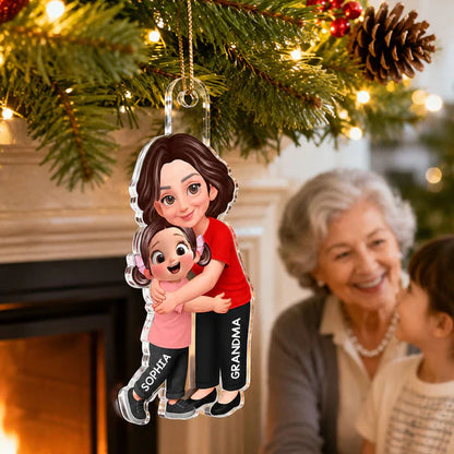 Personalized Acrylic Ornament For Grandma, Hugging Grandchild Cartoon, Creative Gift For Family Memories