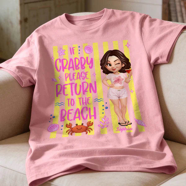 Personalized Classic Tee, Cute Crabby Beach Cartoon Shirt, Unique Creative Gift for Beach Lovers