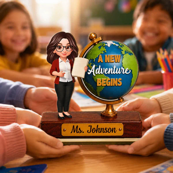 Personalized 2-Layer Wooden Plaque for Teacher, Globe New Adventure Begins Unique Back to School Gift