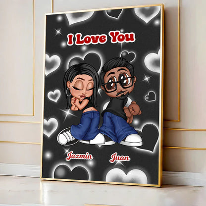 Personalized Y2K Couple Canvas, Be Mine Back-to-Back Cartoon, Unique Creative Gift for Boyfriend & Girlfriend