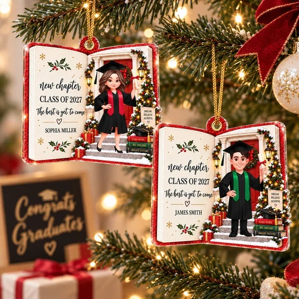 Personalized Acrylic Ornament, Cartoon Graduate Holding a Diploma, Unique Christmas Gift for Graduates