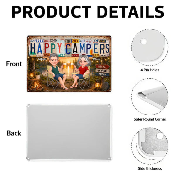 Personalized Rectangular Iron Sign, Happy Campers Couple Camping Gift, Unique Porch Decor