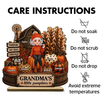 Personalized 2-Layer Wooden Plaque, Grandma Holding Coffee in Warm Autumn Farm Scene, Unique Gift