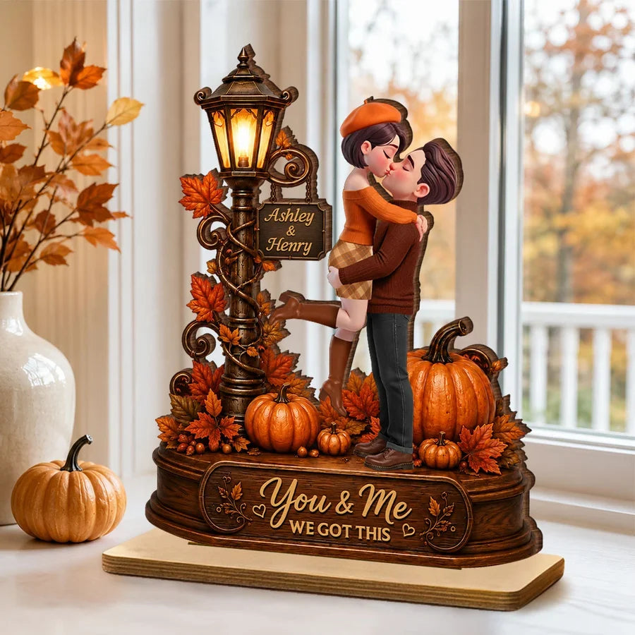 Personalized 2-Layer Wooden Plaque, You & Me Fall Couple Scene, Creative Gift with Heartfelt Message
