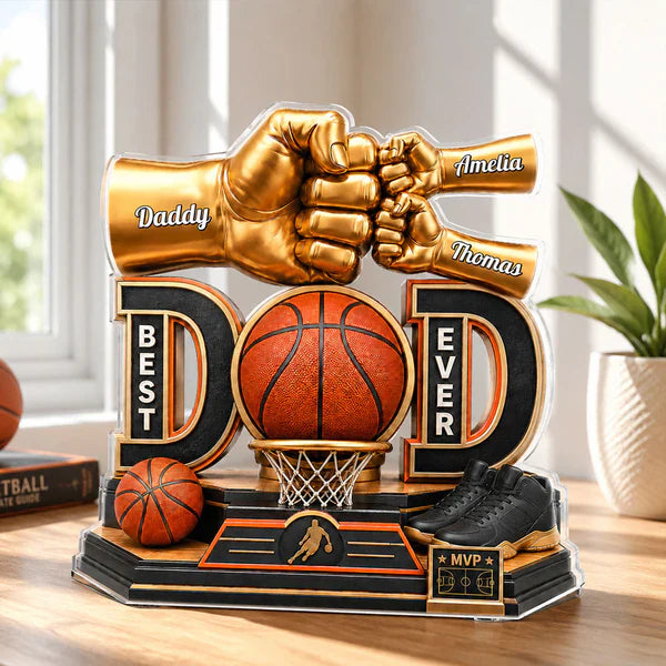 Personalized Shaped Acrylic Block Plaque, Basketball Dad Fist Bump, Unique Father's Day Gift For Dad