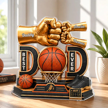 Personalized Shaped Acrylic Block Plaque, Basketball Dad Fist Bump, Unique Father's Day Gift For Dad