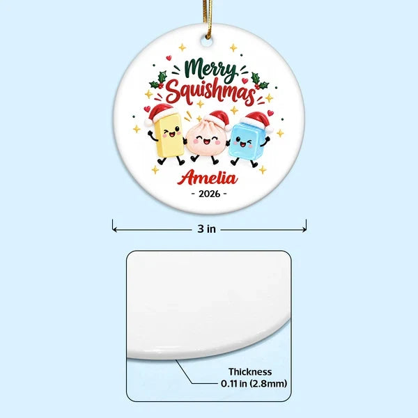 Personalized Ceramic Ornament, Merry Squishmas Cartoon Keepsake, Unique Christmas Gift for Squishy Fans