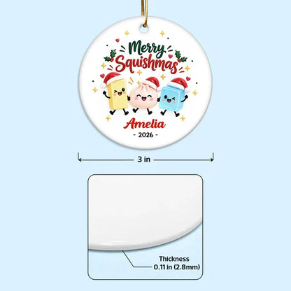 Personalized Ceramic Ornament, Merry Squishmas Cartoon Keepsake, Unique Christmas Gift for Squishy Fans