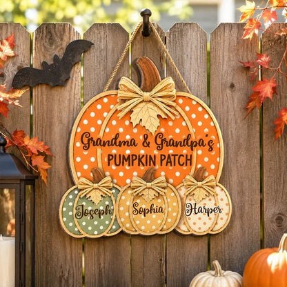 Grandma & Grandpa's Pumpkin Patch Wooden Sign, Personalized Family Door Decor, Creative Gift for Grandparents