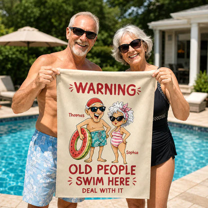 Warning Old People Swim Here Personalized Garden Flag, Funny Pool Patio Decor, Creative Gift for Grandparents