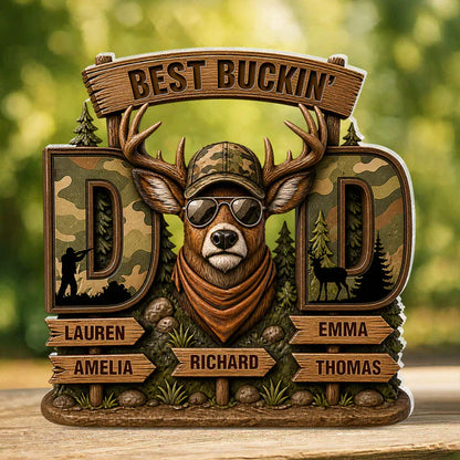Personalized Shaped Acrylic Block Plaque with Camo Buck & Hunter Silhouette, Unique Gift for Dad