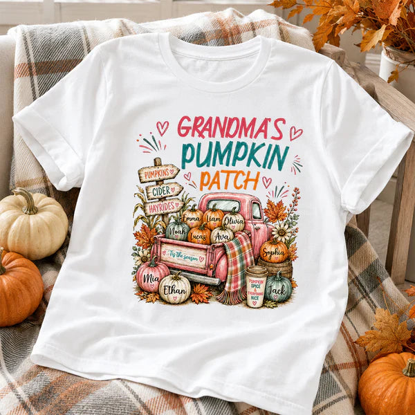 Personalized Classic Tee with Grandma's Pumpkin Patch Fall Truck, Unique and Creative Gift for Grandma